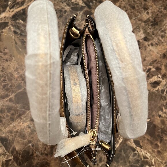 NWT Michael Michael Kors Gold Mercer Studio Leather Crossbody & Top Handle Bag - Picture 9 of 16